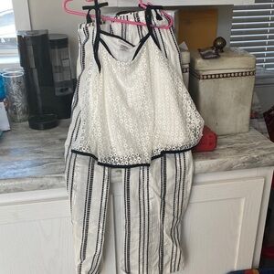 White and Black Striped Two-Piece Set